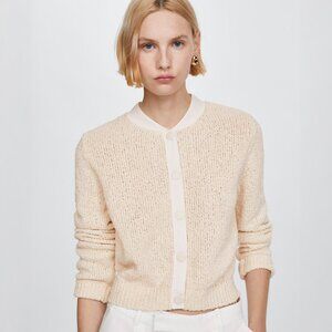 Mango Cream Contrast Edge Knit "Bomber" Cardigan